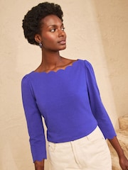Love & Roses Cobalt Blue 3/4 Sleeve Boat Neck Jersey Top - Image 1 of 4