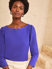 Love & Roses Cobalt Blue 3/4 Sleeve Boat Neck Jersey Top - Image 2 of 4