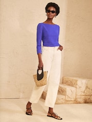 Love & Roses Cobalt Blue 3/4 Sleeve Boat Neck Jersey Top - Image 3 of 4