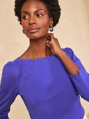 Love & Roses Cobalt Blue 3/4 Sleeve Boat Neck Jersey Top - Image 4 of 4
