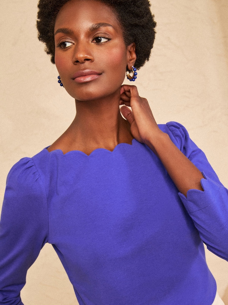 Love & Roses Cobalt Blue 3/4 Sleeve Boat Neck Jersey Top - Image 4 of 4