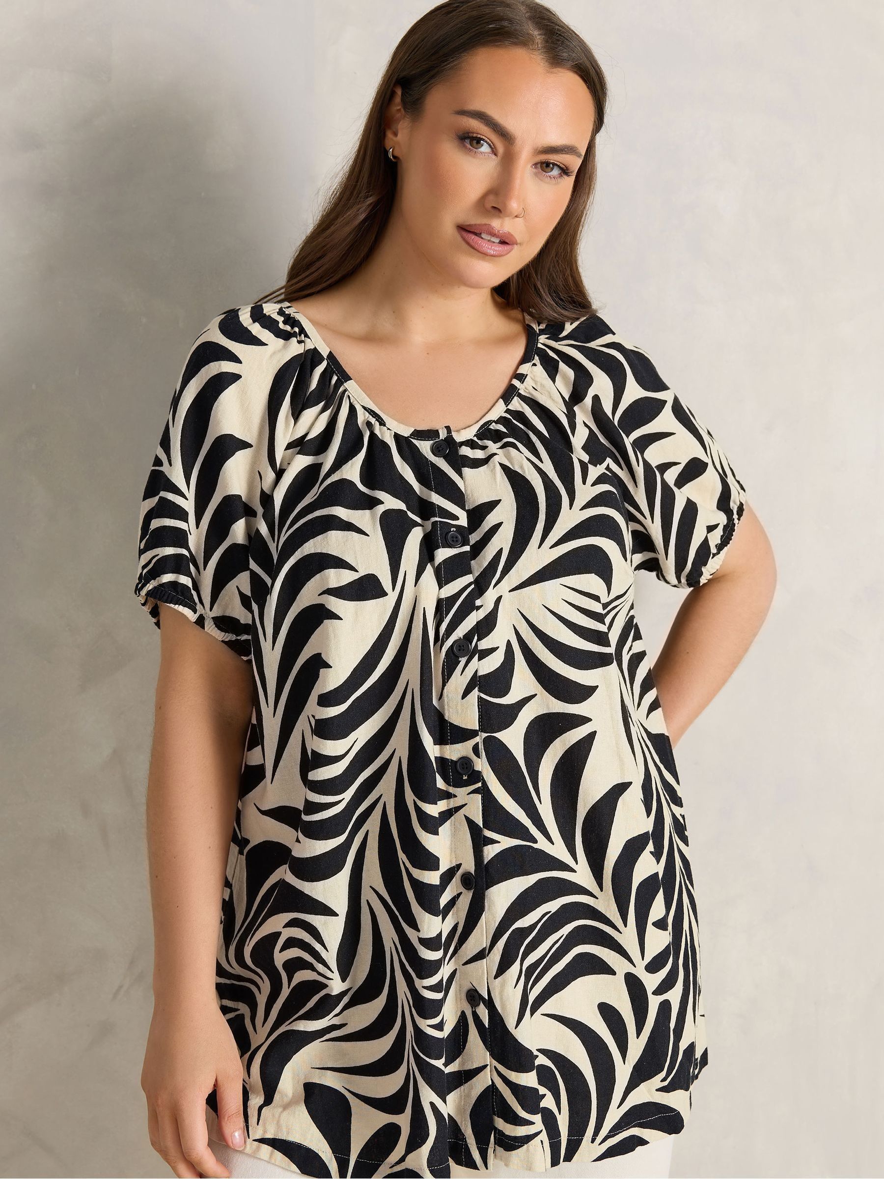 Evans Women's Black Premium Linen Boho Blouse