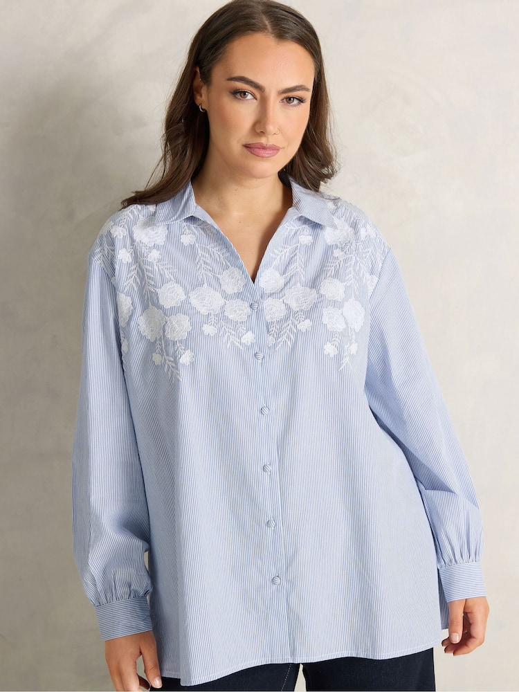 Evans Blue Striped Embroidered Blouse - Image 1 of 6
