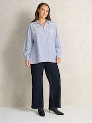 Evans Blue Striped Embroidered Blouse - Image 2 of 6