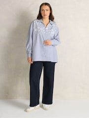 Evans Blue Striped Embroidered Blouse - Image 3 of 6