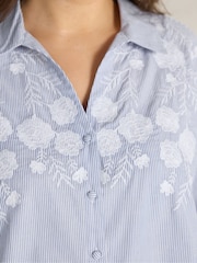 Evans Blue Striped Embroidered Blouse - Image 5 of 6