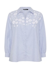 Evans Blue Striped Embroidered Blouse - Image 6 of 6