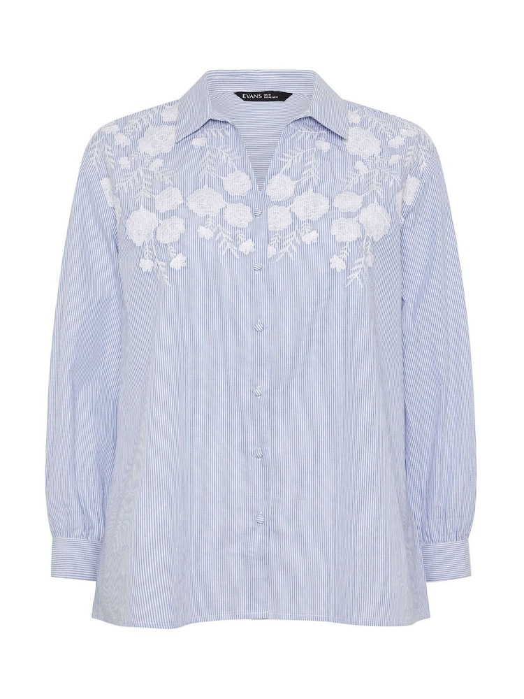 Evans Blue Striped Embroidered Blouse - Image 6 of 6