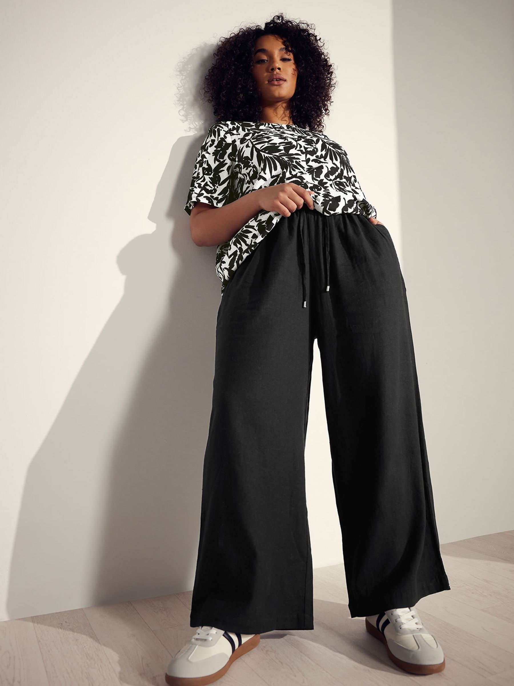 Evans Women's Black Wide Leg Premium Linen Trousers