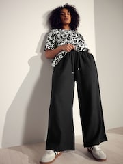 Evans Black Wide Leg Premium Linen Trousers - Image 1 of 5