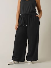 Evans Black Wide Leg Premium Linen Trousers - Image 4 of 5