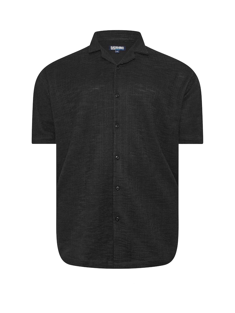 BadRhino Big & Tall Black Textured Short Sleeve Revere Shirt - Image 1 of 2