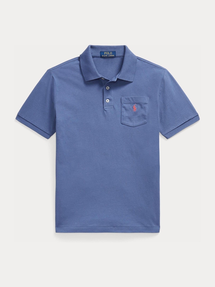 Polo Ralph Lauren Blue Pocket Jersey Polo Shirt - Image 1 of 2 Polo Ralph Lauren Blue Pocket Jersey Polo Shirt - Image 1 of 2