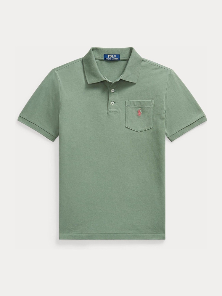 Polo Ralph Lauren Green Pocket Jersey Polo Shirt - Image 1 of 2 Polo Ralph Lauren Green Pocket Jersey Polo Shirt - Image 1 of 2