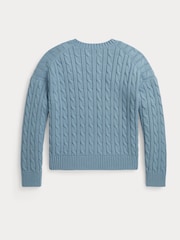 Polo Ralph Lauren Blue V-Neck Cable Knit Jumper - Image 2 of 2