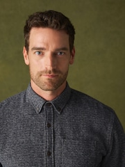 Charcoal Grey Long Sleeve Textured Plain Shirt - Image 1 of 8