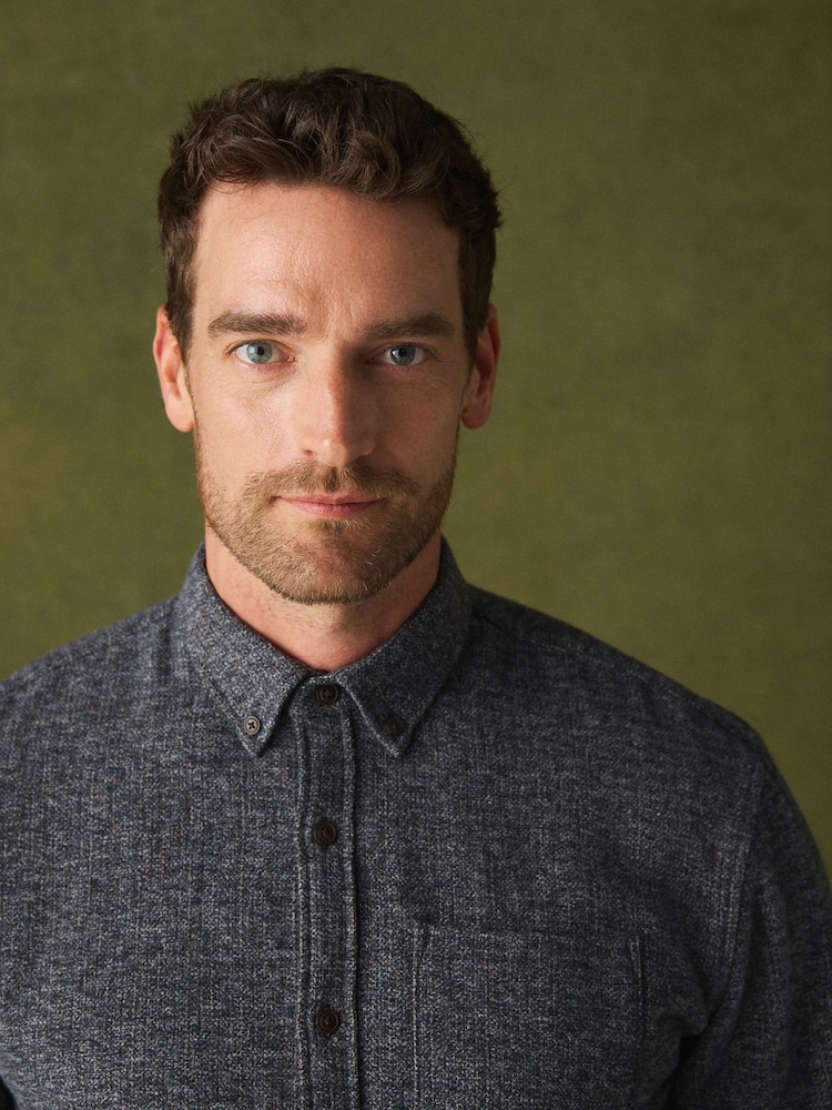 Charcoal Grey Long Sleeve Textured Plain Shirt - Image 1 of 8 Charcoal Grey Long Sleeve Textured Plain Shirt - Image 1 of 8