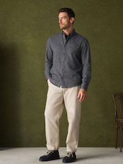 Charcoal Grey Long Sleeve Textured Plain Shirt - Image 2 of 8