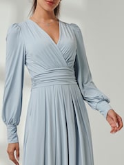 Jolie Moi Blue Soft Silky Jersey Maxi Dress - Image 3 of 6