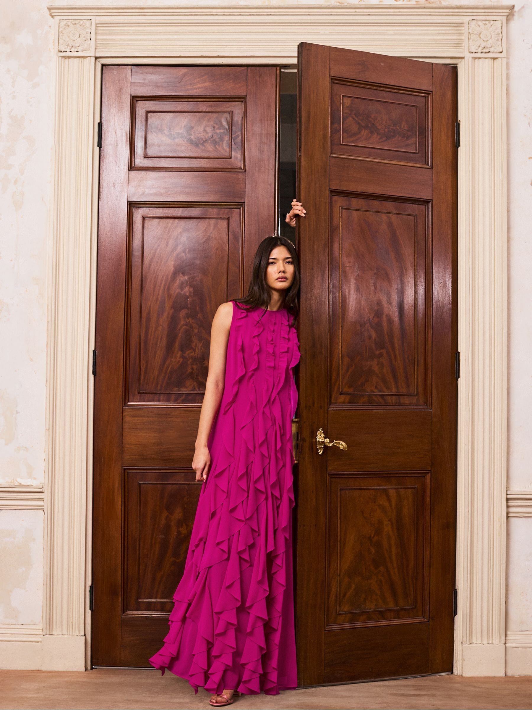 Buy Ro&Zo Pink Petite Leonor Chiffon Waterfall Frill Maxi Dress
