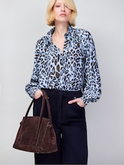 Ro&Zo Blue Leopard Print Ruffle Neck Blouse - Image 3 of 5