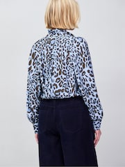 Ro&Zo Blue Leopard Print Ruffle Neck Blouse - Image 4 of 5