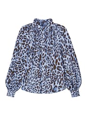 Ro&Zo Blue Leopard Print Ruffle Neck Blouse - Image 5 of 5