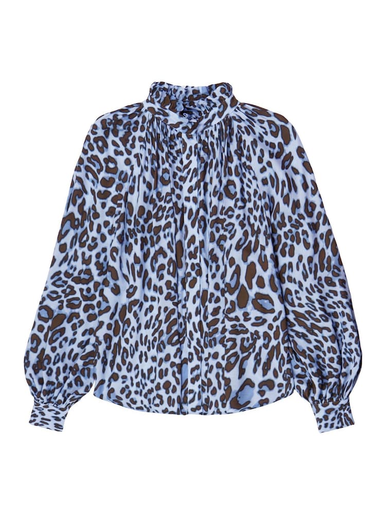 Ro&Zo Blue Leopard Print Ruffle Neck Blouse - Image 5 of 5