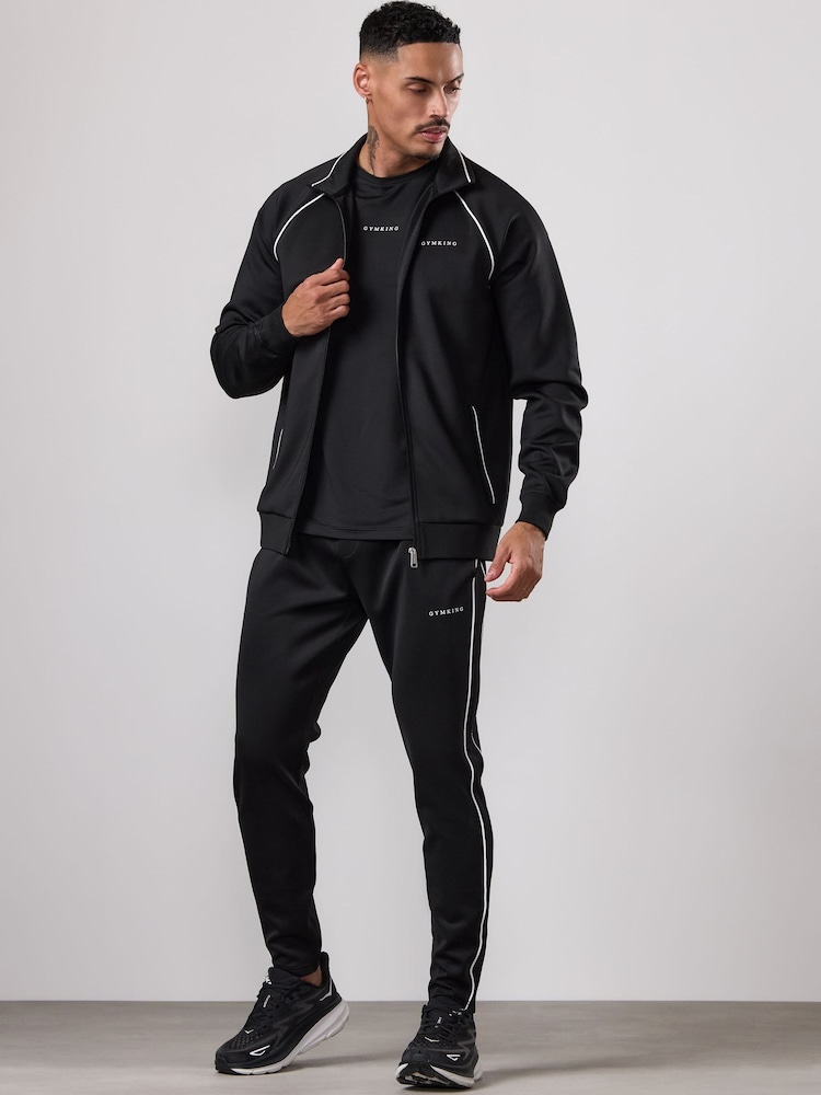 Gym King Black Core Piped Full Zip Funnel Jumper - Image 1 of 4