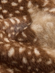 Brown Animal Print Faux Fur Funnel Neck Zip Through Deer Jacket - Image 9 of 10