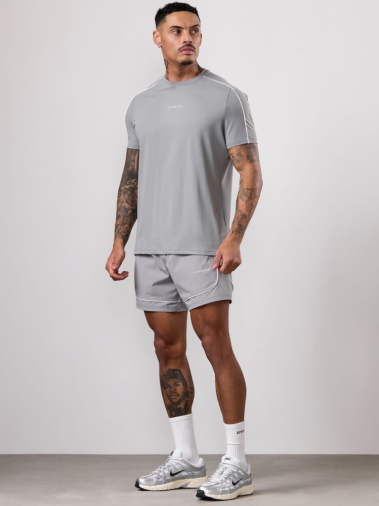 Gym King Grey Core Piped Shorts - Image 1 of 4 Gym King Grey Core Piped Shorts - Image 1 of 4
