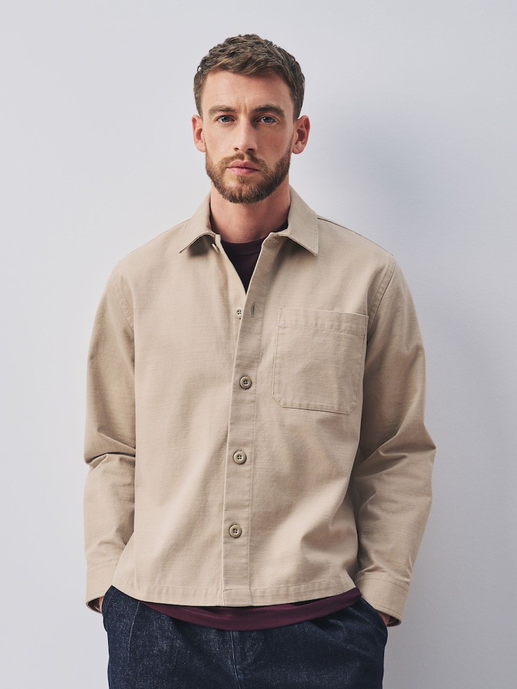 Stone Neutral Canvas Shacket - Image 1 of 10 Stone Neutral Canvas Shacket - Image 1 of 10