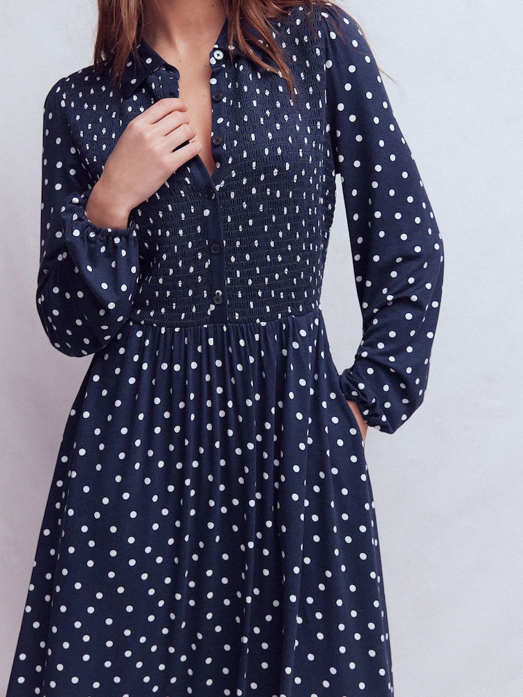 Boden Smocked Jersey Skjortekjole - Bilde 2 av 6 Boden Smocked Jersey Skjortekjole - Bilde 2 av 6