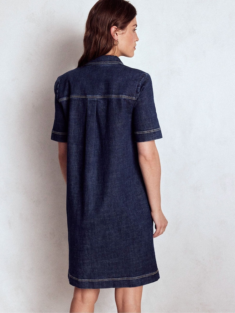 freya denim dress boden Zip Puff Sleeve Denim Dress-Dark Wash