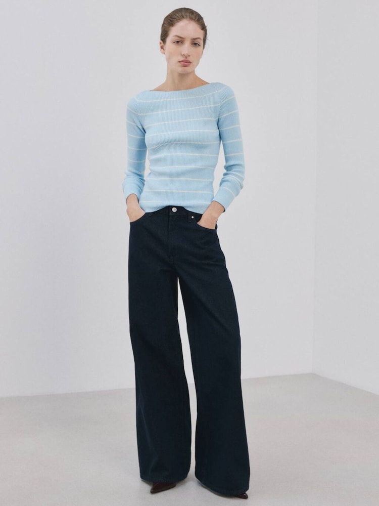 Mango Blue Long Sleeve Stripe Ribbed Jumper - Image 1 of 3