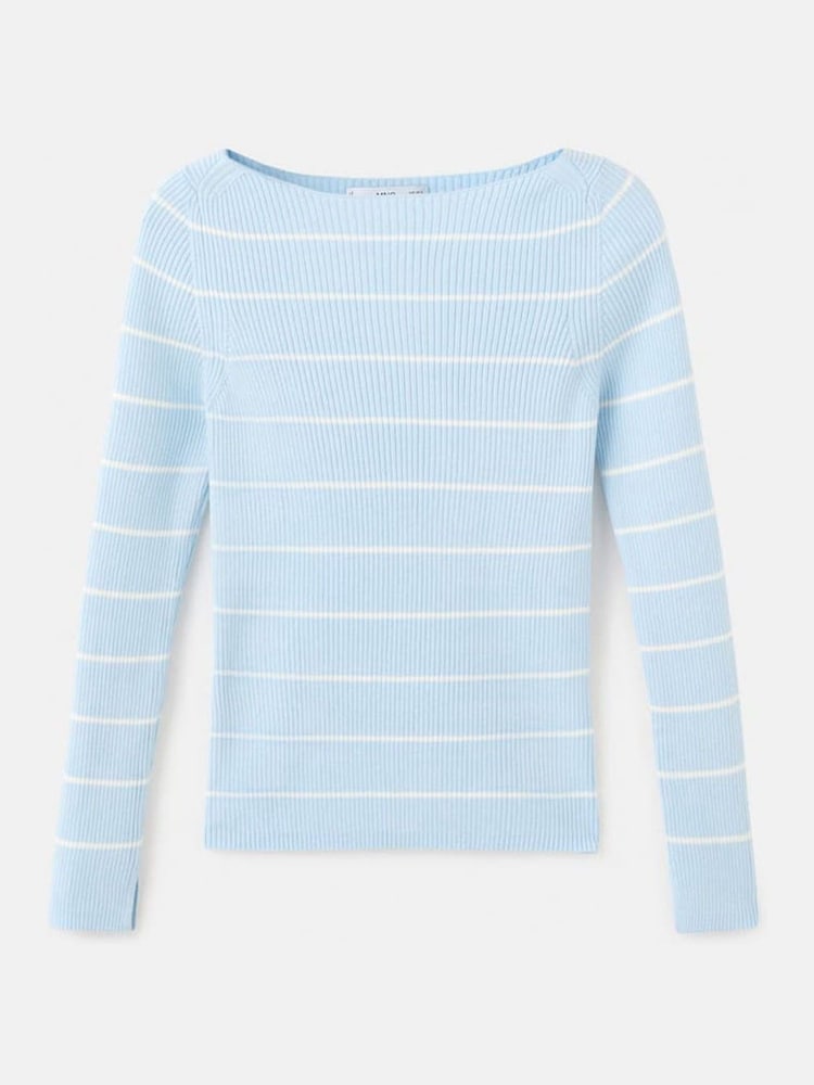 Mango Blue Long Sleeve Stripe Ribbed Jumper - Image 2 of 3