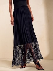 Friends Like These Black Petite Lace Hem Pleated Chiffon Midi Skirt - Image 2 of 5
