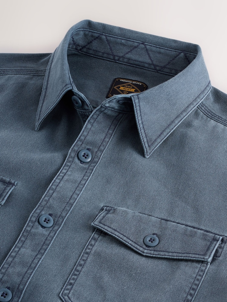 Blue Garment Dye Washed Long Sleeve Overshirt - Image 10 of 10