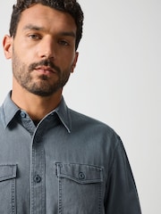 Blue Garment Dye Washed Long Sleeve Overshirt - Image 2 of 10