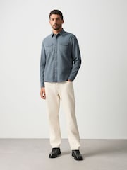 Blue Garment Dye Washed Long Sleeve Overshirt - Image 4 of 10