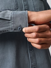 Blue Garment Dye Washed Long Sleeve Overshirt - Image 6 of 10