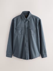 Blue Garment Dye Washed Long Sleeve Overshirt - Image 8 of 10