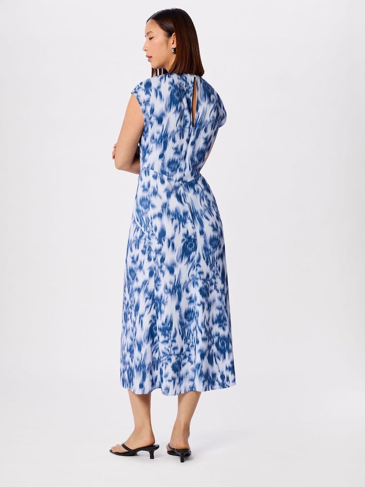 Whistles Blue Blurred Floral Crepe Dress - Image 2 of 5
