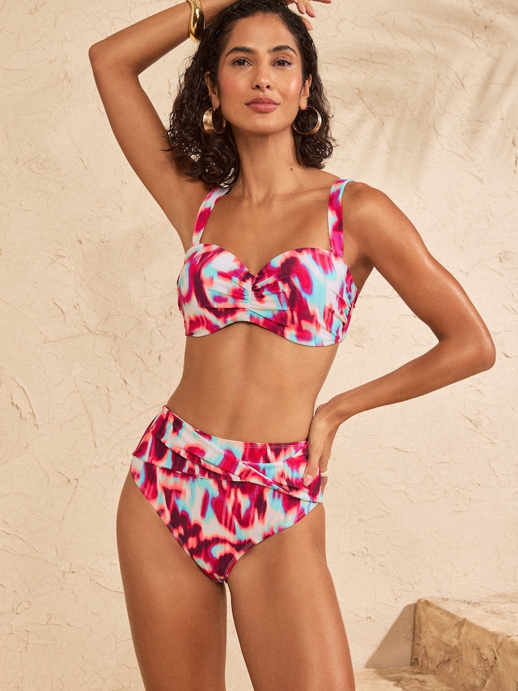 Love & Roses Pink Abstract Print High Waisted Tummy Control Bikini Bottoms - Image 2 of 4 Love & Roses Pink Abstract Print High Waisted Tummy Control Bikini Bottoms - Image 2 of 4