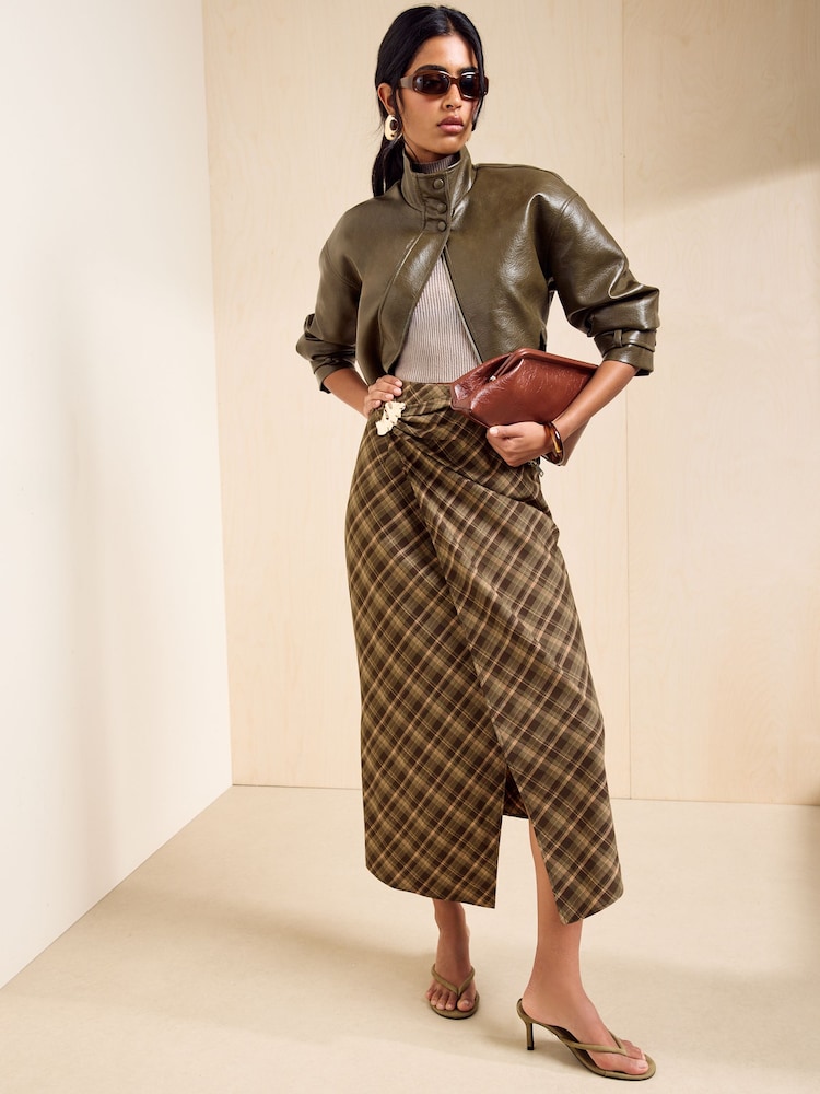 Friends Like These Checked Wrapover Trim Detail Midi Skirt - Immagine 1 di 6