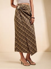 Friends Like These Checked Wrapover Trim Detail Midi Skirt - Immagine 4 di 6