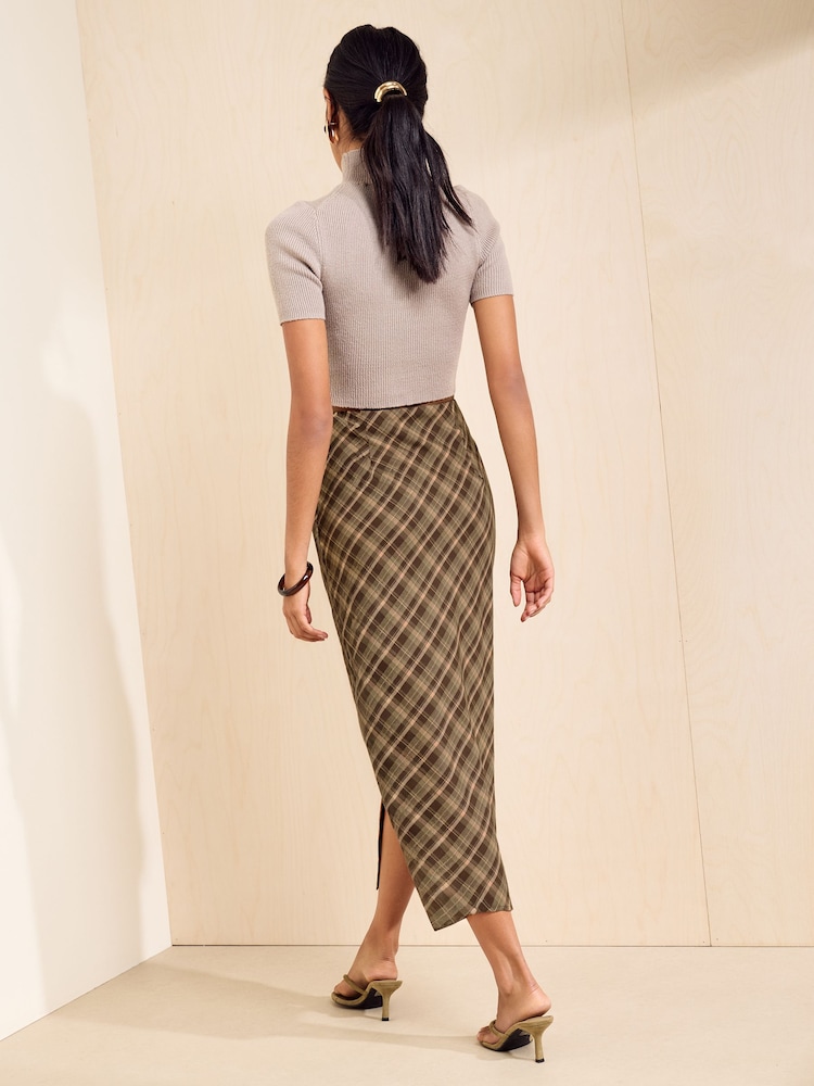 Friends Like These Checked Wrapover Trim Detail Midi Skirt - Immagine 6 di 6