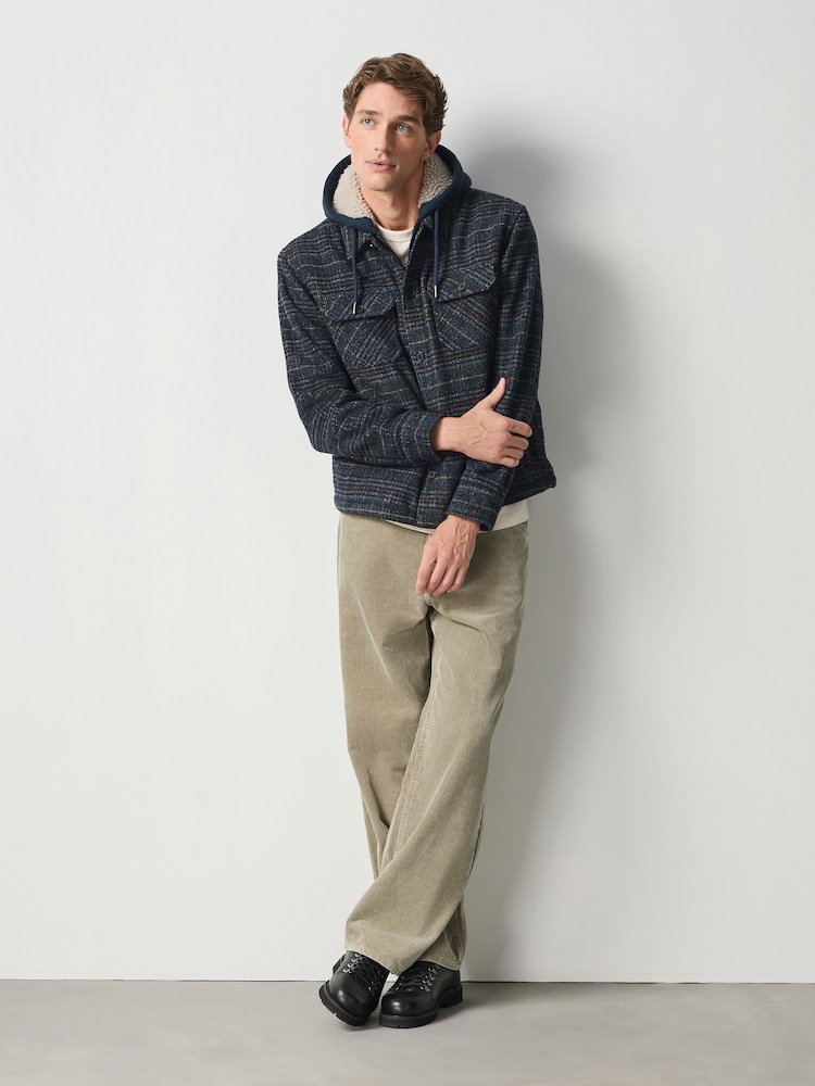Navy Blue Borg Lined Hooded Check Shacket - Image 2 of 9
