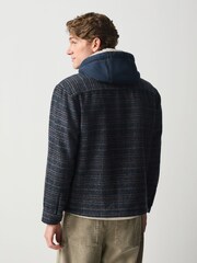 Navy Blue Borg Lined Hooded Check Shacket - Image 3 of 9