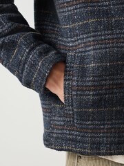 Navy Blue Borg Lined Hooded Check Shacket - Image 4 of 9